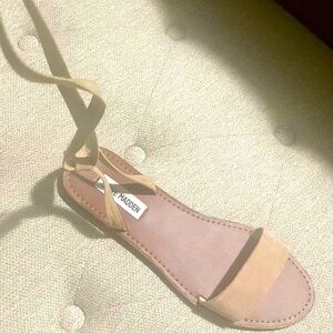 NWOT Beige Suede Tie Up/ flat open toe Sandals